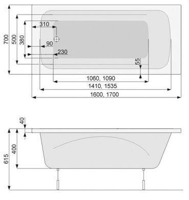 Ванна гідромасажна POOLSPA KLIO 1600x700 мм, TITANIUM біла PHP6610STTC0000