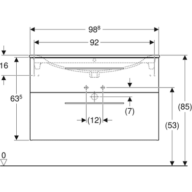 Тумба з раковиною Geberit Selnova Square slim rim, дві шухляди 98.8х50.2 отвір для змішувача в центрі, світлий горіх / меламін зі структурою дерева 501.247.00.1