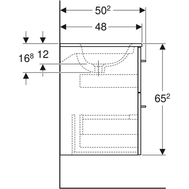 Тумба с раковиной Geberit Selnova Square slim rim, два ящика 98.8х50.2 отверстие для смесителя в центре, светлый орех / меламин со структурой дерева 501.247.00.1