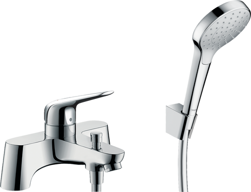 Змішувач на край ванни Hansgrohe Novus врізний, 2 отвори + комплект душової лійки Croma Select 71044000