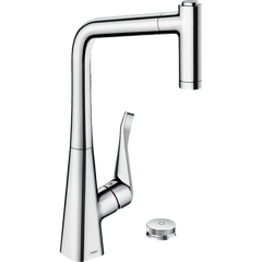 Змішувач для кухні Hansgrohe Metris Select 320 2jet на 2 отвори з витяжним виливом Sbox Chrome 73806000