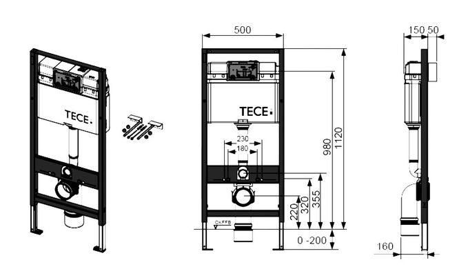 Інсталяційна система TECEbase 3 в 1 для підвісного унітазу h1120 мм з кнопкою змиву біла 9400000