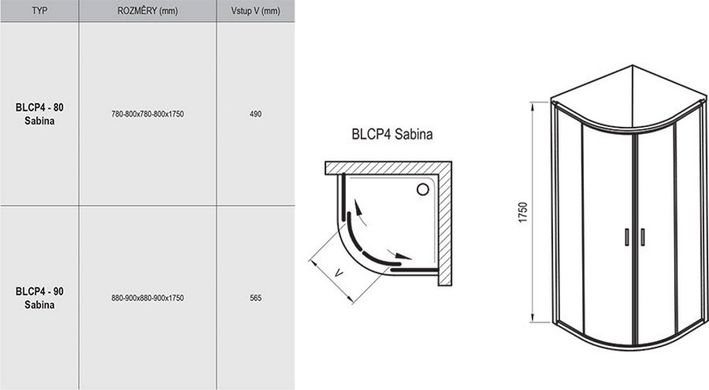 Душевая кабина RAVAK Blix BLCP4-90 SABINA полукруглая, 900x900 мм h1750, профиль белый, стекло GRAPE 3B270140ZG