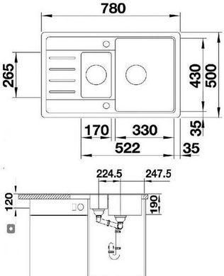 Кухонная мойка BLANCO LEGRA 6 S Compact 521302 врезная, оборачиваемая 780х500 мм, антрацит