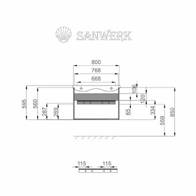 Тумба Sanwerk "ERA AIR" 2F з раковиною "Канте", 600x450 мм h600, білий MV0000650