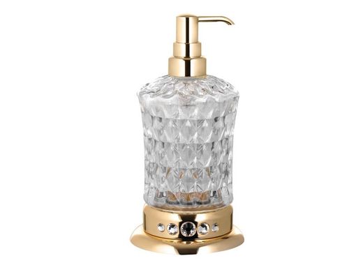 Дозатор для жидкого мыла KUGU Swan Freestand стеклянный с кристаллом Pasabahce, настольный, цвет золото 330G