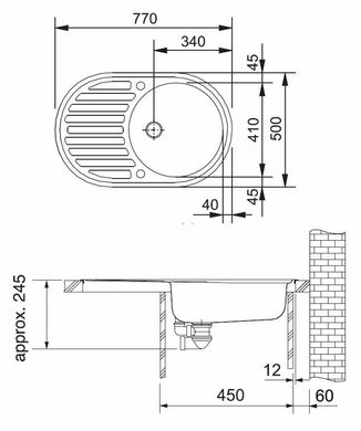 Кухонная мойка FRANKE PAMIRA встраиваемая сверху, 1-камерная оборотная 770х500 мм h165, хром 101.0255.790