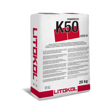 Цементный клей Litokol POWERFLEX К50 для плитки, класс С2ТЕS1, серый 20 кг (K50G0020)
