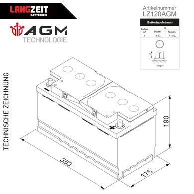 Аккумулятор Langzeit Batterien AGM 120Ah 12V