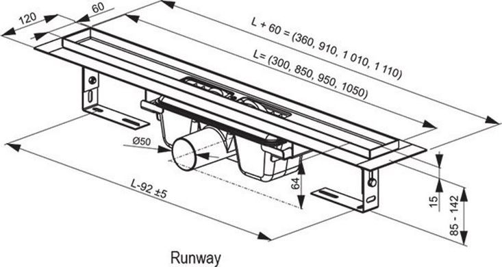 Трап для душа RAVAK Runway 850 мм, нержавеющая сталь X01388