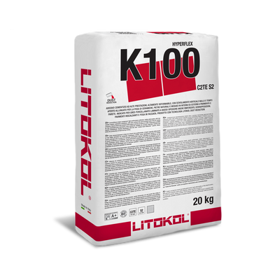 Цементный клей Litokol HYPERFLEX K100 для плитки, класс С2ТЕS2, серый 20 кг (K100G0020)