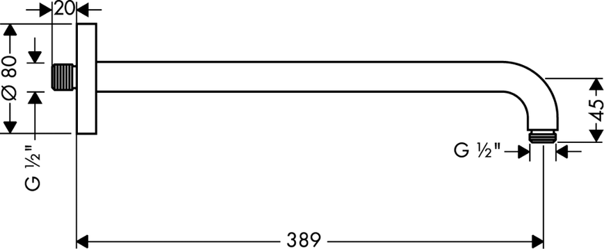 Кронштейн для верхнего душа HANSGROHE настенный 389 мм, хром 27413000