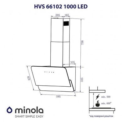 Вытяжка декоративная наклонная Minola HVS 66102 BL 1000 LED