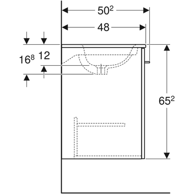 Тумба с раковиной Geberit Selnova Square slim rim, одна дверь 53.8х50.2 отверстие для смесителя в центре, лава / крашеная матовая 501.249.00.1