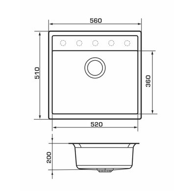 Кухонная мойка GRANADO LERIDA Black Shine врезная 560x510 мм, с сифоном (0401)