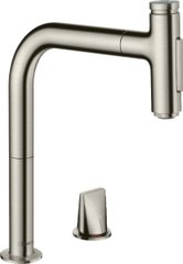 Змішувач Hansgrohe Metris Select 200 кухонний з витяжним виливом 2Jet на 2 отвори Sbox Steel Finis (73818800)