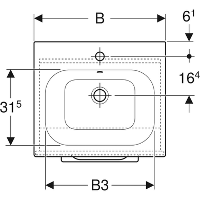 Тумба з раковиною Geberit Selnova Square slim rim, одні двері 53.8х50.2 отвір для змішувача в центрі, світлий горіх / меламін зі структурою дерева 501.251.00.1