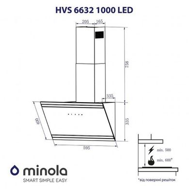 Вытяжка декоративная наклонная Minola HVS 6632 BL 1000 LED