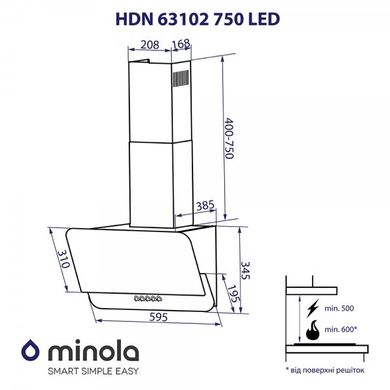Витяжка декоративна похила Minola HDN 63102 BL 750 LED