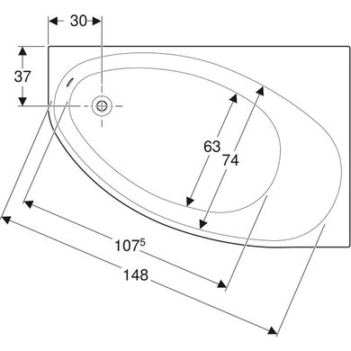 Ванна асиметрична Geberit Selnova з ніжками 160х100, права (випуск зліва), біла 554.275.01.1