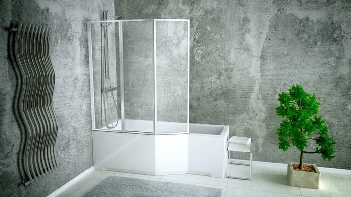 Шторка Besco PMD Piramida Ambition Premium-3S для ванны 1300х1400 мм трехстворчатая, профиль хром стекло прозрачное