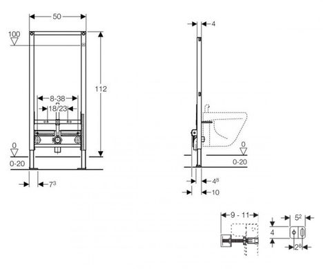 Інсталяція для біде Geberit Duofix + кріплення + звукоізолююча пластина 111.520.00.1+111.815.00.1+150.050.00.1