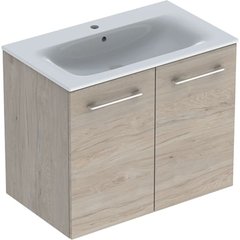 Тумба з раковиною Geberit Selnova Square slim rim, двоє дверей 78.8х50.2 отвір для змішувача в центрі, світлий горіх / меламін зі структурою дерева 501.259.00.1