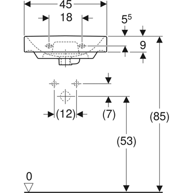 Раковина Geberit Smyle Square 45х36 отвір для змішувача в центрі, біла 500.222.01.1