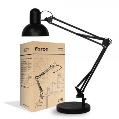 Настольный светильник Feron DE1430 на струбцине под лампу Е27 black (24233)