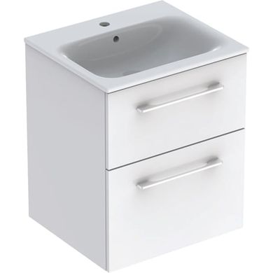 Тумба з раковиною Geberit Selnova Square slim rim, дві шухляди 53.8х50.2 отвір для змішувача в центрі, біла / фарбована глянцева 501.232.00.1