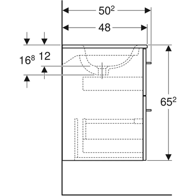 Тумба з раковиною Geberit Selnova Square slim rim, дві шухляди 53.8х50.2 отвір для змішувача в центрі, біла / фарбована глянцева 501.232.00.1