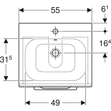 Тумба з раковиною Geberit Selnova Square slim rim, дві шухляди 53.8х50.2 отвір для змішувача в центрі, біла / фарбована глянцева 501.232.00.1