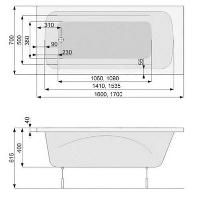 Ванна гідромасажна POOLSPA KLIO 1600x700 мм, Economy 1, біла PHP6610SO1C0000