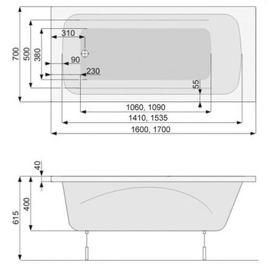 Ванна гідромасажна POOLSPA KLIO 1600x700 мм, Economy 2, біла PHP6610SO2C0000