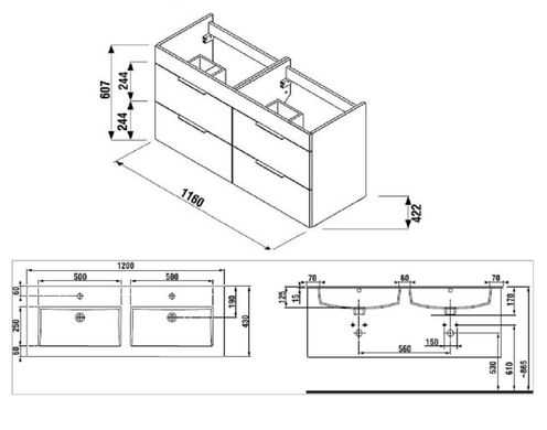 Тумба з подвійною раковиною Jika Cube підвісна 1000x430 мм h607, з двома отворами під змішувач, білий H4536621763001
