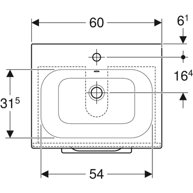 Тумба з раковиною Geberit Selnova Square slim rim, дві шухляди 58.8х50.2 отвір для змішувача в центрі, біла / фарбована глянцева 501.236.00.1