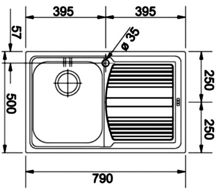 Кухонна мийка FRANKE LOGICA LINE вбудована зверху, 1-камерна, чаша зліва 790х500 мм h180, хром 101.0381.810