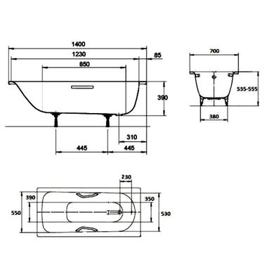 Ванна стальная Kaldewei Saniform Plus 360-1 встраиваемая, прямоугольная 1400х700 мм, белая111500010001
