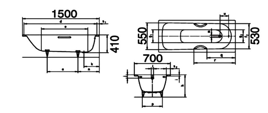 Ванна стальная Kaldewei Saniform Plus 361-1 встраиваемая, прямоугольная 1500х700 мм, белая 111600010001