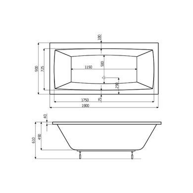 Ванна акрилова ROCA Vita в комплекті з ніжками прямокутна 1900x900 мм, біла A24T090000