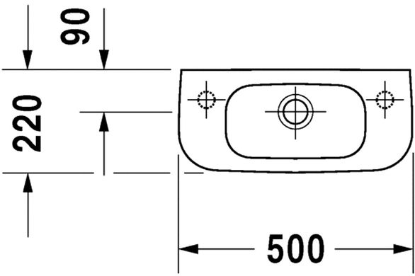 Умивальник Duravit D-code підвісний 500х220 мм, отвір під змішувачзліва, колір білий 07065000092