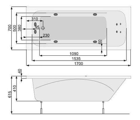 Ванна гидромассажная POOLSPA KLIO 1700x700 мм, SMART 1, белая PHPA410ST1C0000
