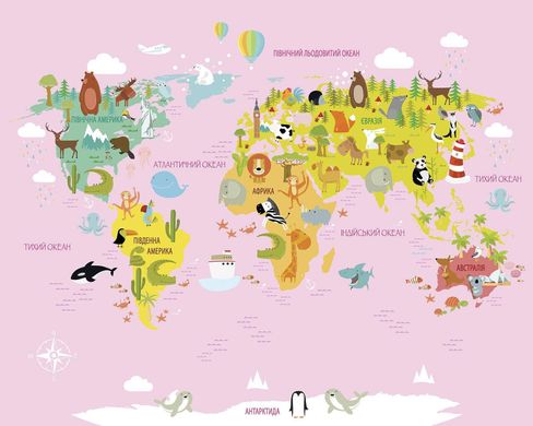 Шпалери Walldeco Дитяча карта з тваринами, текстура Жаккард 36400